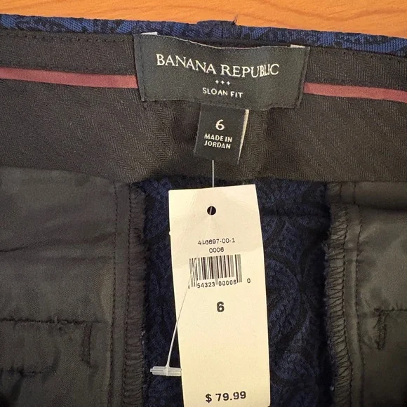 Banana Republic NWT Sloan Fit Navy Patterned Low Rise Ankle Pant - Size 6 - Picture 2 of 7